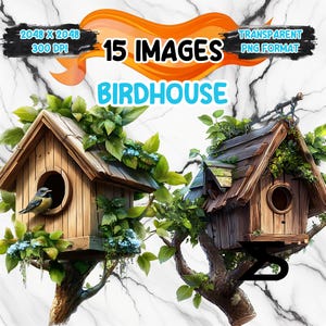 Watercolor birdhouse PNG Image, bird Clipart bundle, commercial use, digital download, instant download