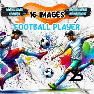 16 Clipart joueur de football aquarelle, clipart joueur de football, lot de cliparts, usage commercial, téléchargement numérique, téléchargement immédiat