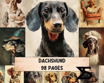 Dachshund junk journal kit vintage dog ephemera printable papers collage sheets digital download for scrapbooking travelers notebook