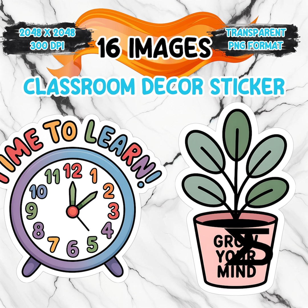 Watercolor Classroom Decor Sticker PNG Image on Transparent Background ...