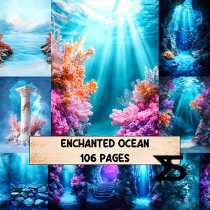 Kit de journal indésirable vintage Enchanted Ocean avec des coquillages éphémères, des cartes, des papiers océaniques, des fournitures de collage de mer pour le scrapbooking technique mixte