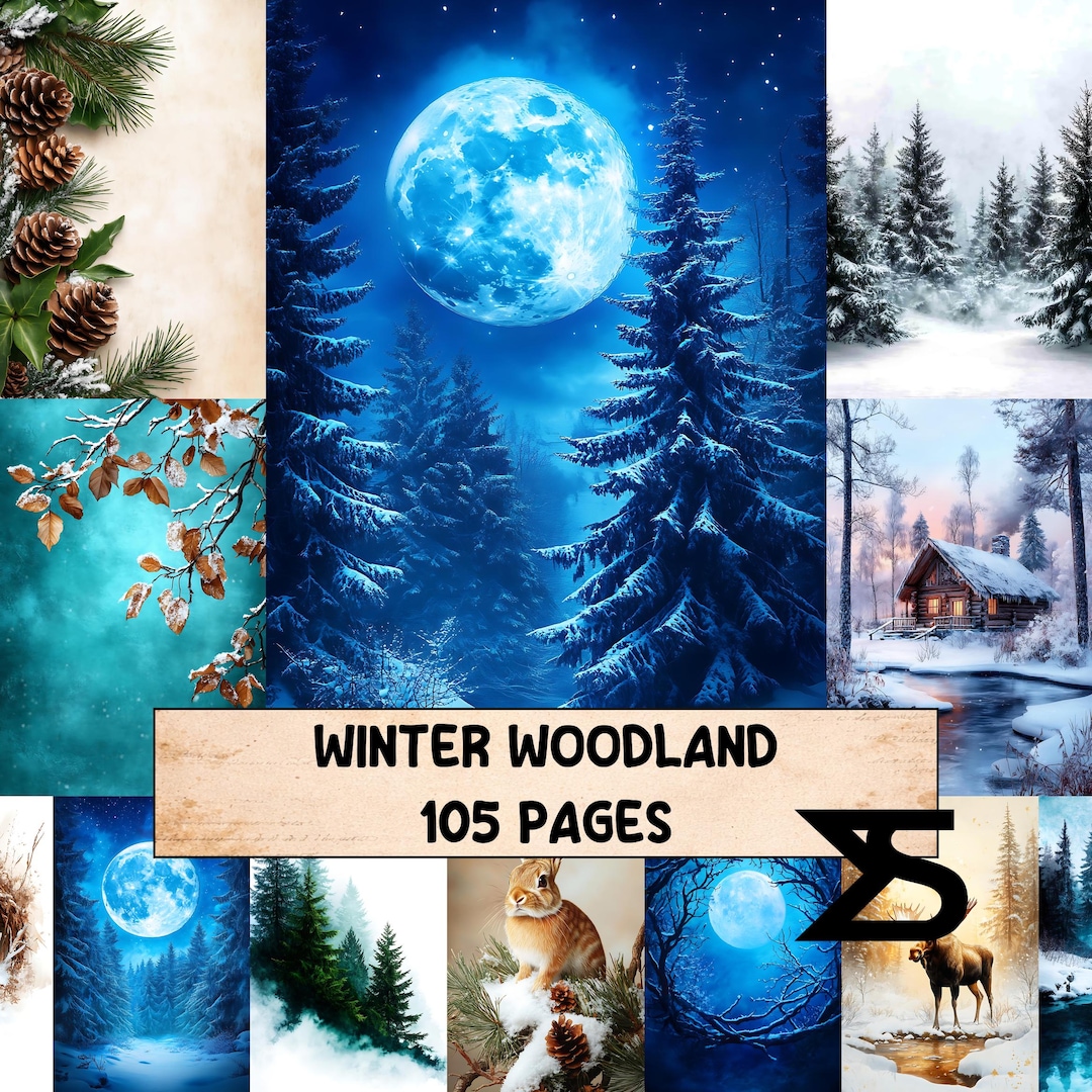 Winter Woodland Vintage Junk Journal Kit Printable Papers Ephemera Deer ...