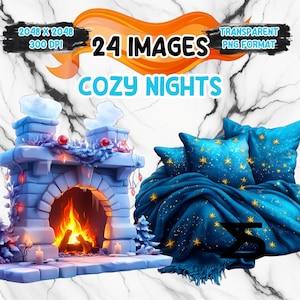 Watercolor Cozy Nights PNG Image on transparent background, digital Sticker/Scrappbooking, commercial use, instant digital download
