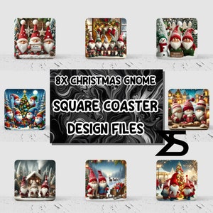 Christmas Gnome square coaster Sublimation Design Set of 8, Instant Digital Download, Commercial Use , PNG Download