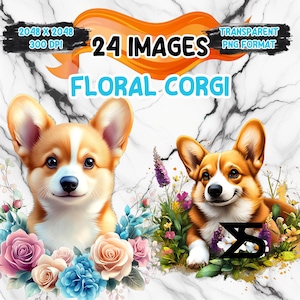 Blumen Corgi Clipart Bundle, Instant Download, kommerzielle Nutzung, Planer, Sticker