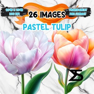 Aquarel pastel tulp PNG-afbeelding op transparante achtergrond, digitale sticker/scrapbooking, commercieel gebruik, instant digitale download