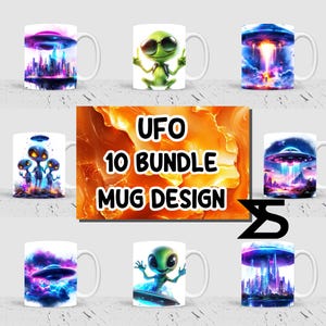 Ufo Sublimation mug wrap Design Bundle, 11 oz & 15 oz mug design, Instant Digital Download, Commercial Use
