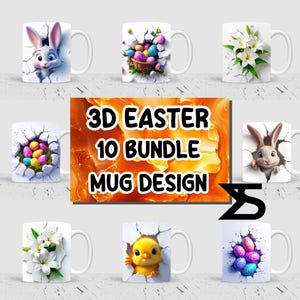 Emballage de tasse de sublimation de Pâques 3D, lot de 11 oz et 15 oz, téléchargement numérique instantané, usage commercial