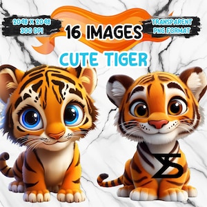 Watercolor Cartoon cute Tiger, Tiger Clipart bundle, commercial use, digital download, instant download