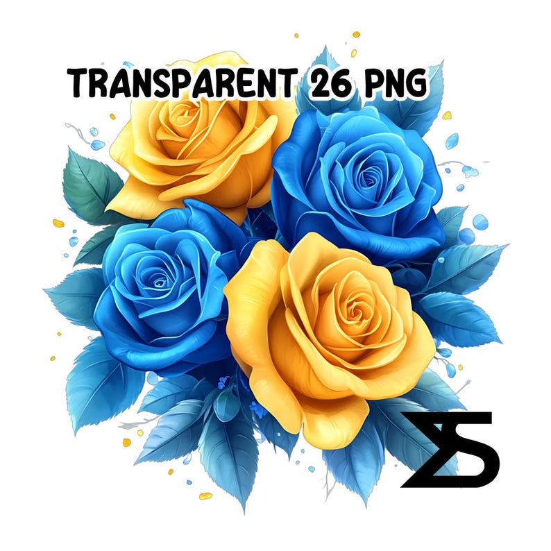 Watercolor Blue and Yellow Roses PNG Image on Transparent Background ...
