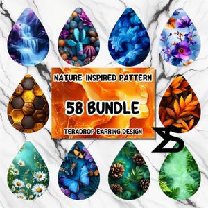Natur Muster Sublimation Ohrring Designs Bundle, Instant Digital Download, kommerzielle Nutzung ,Tropfen Ohrring PNG