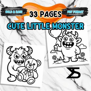 Livre de coloriage mignon petit monstre, livre de coloriage adulte imprimable, pages à colorier pour adultes, designs audacieux et faciles,