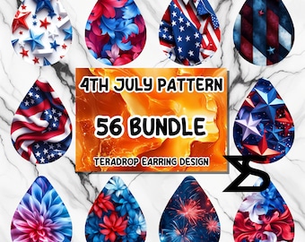 4Th July Pattern Sublimation Earring Design Bundle, Instant Digital Download, Commercial Use ,Teardrop Earring PNG
