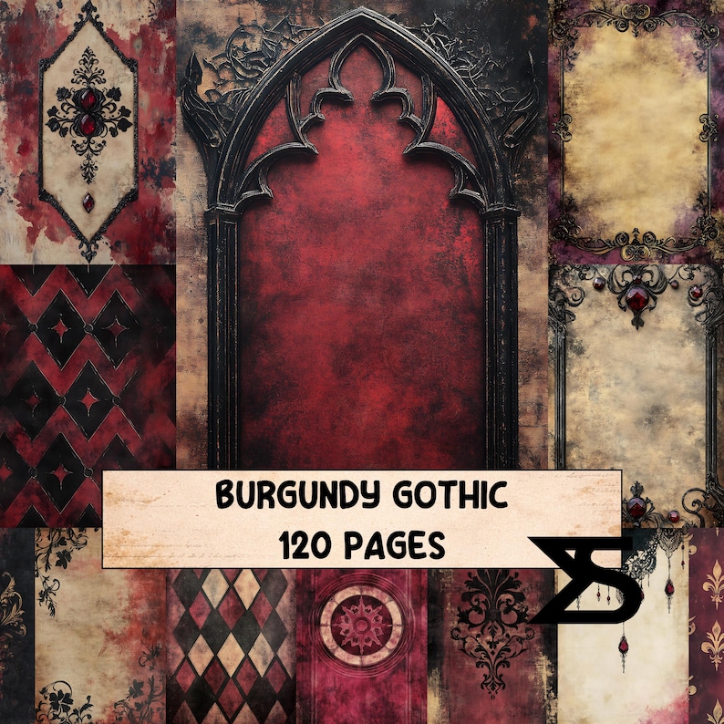 Burgundy Gothic Junk Journal Kit With Vintage Papers Ephemera and ...