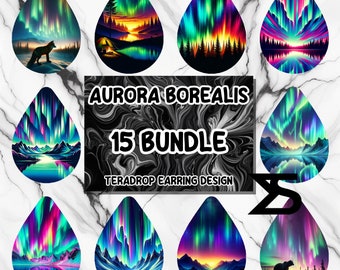 Aurora borealis Sublimation Earring Design Bundle, Earring Blank design, Instant Digital Download, Commercial Use ,Teardrop Earring PNG