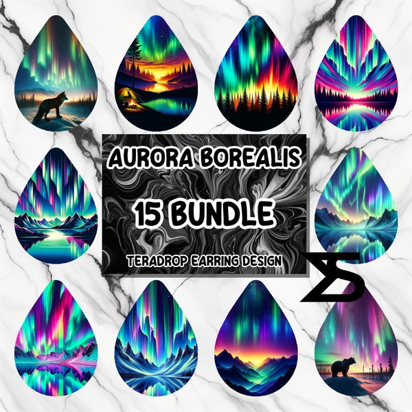 Aurora borealis Sublimation Earring Design Bundle, Earring Blank design, Instant Digital Download, Commercial Use ,Teardrop Earring PNG