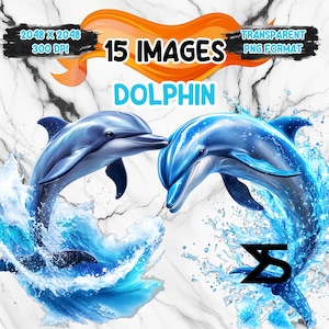Image PNG aquarelle dauphin sur fond transparent, sticker numérique/Scrappbooking, usage commercial, téléchargement numérique instantané