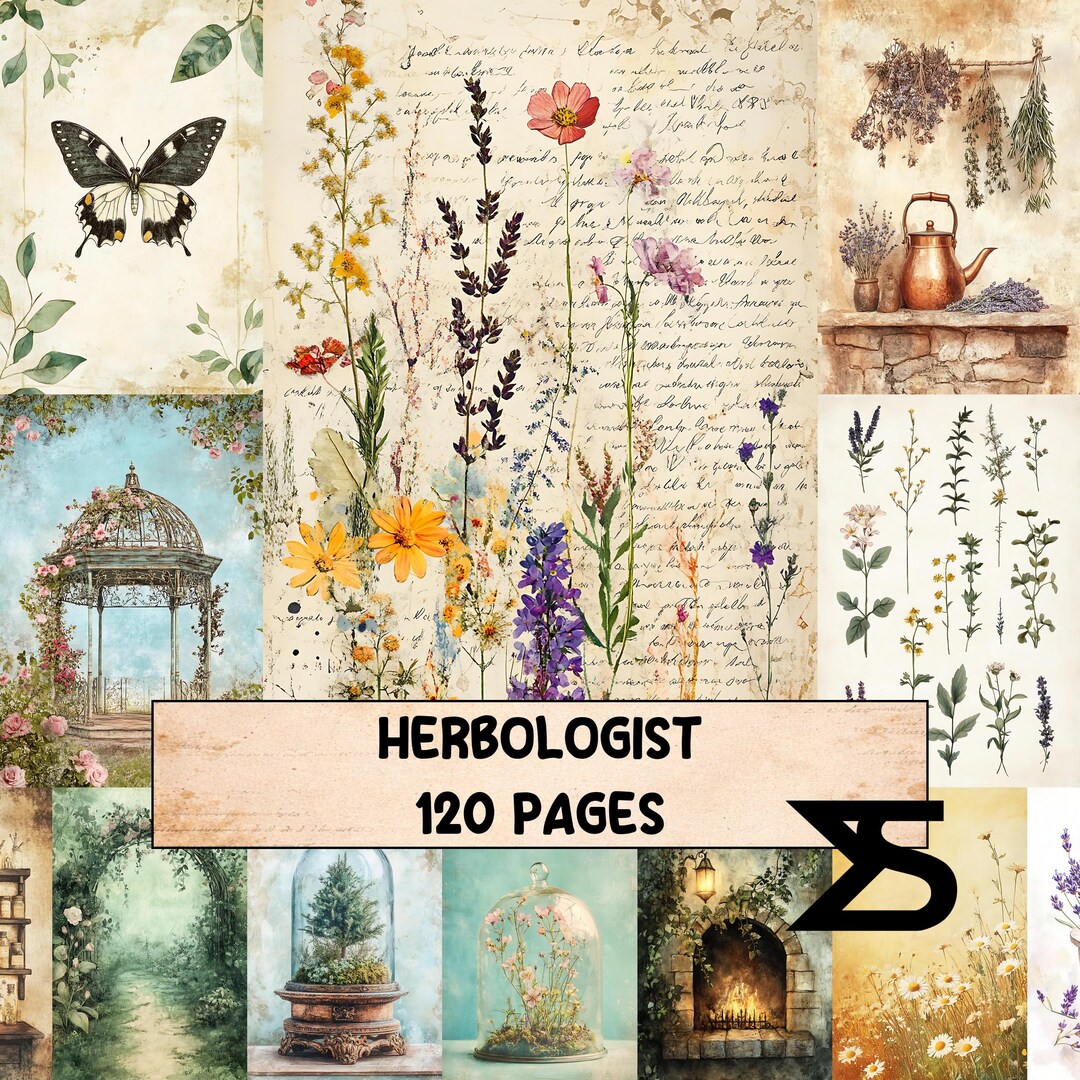 Herbologist Botanical Junk Journal Kit Vintage Herb Ephemera Printable ...