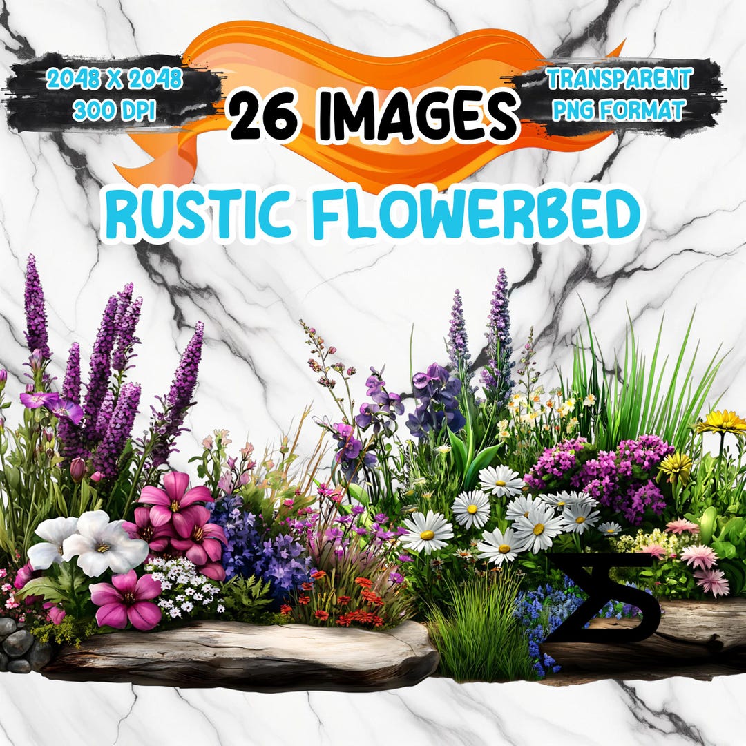 Flowerbed Sticker Watercolor Rustic Flowerbed PNG Image on Transparent Background ...