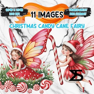 Watercolor Christmas Candy Cane Fairy PNG Image on transparent background, digital Sticker/Scrappbooking, commercial use,