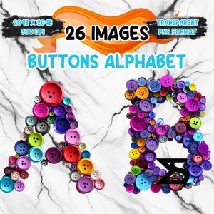 Aquarel knoppen alfabet PNG-afbeelding op transparante achtergrond, digitale sticker/scrapbooking, commercieel gebruik, instant digitale download