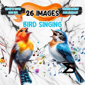 Watercolor Bird Singing PNG Image, Spring Clipart bundle, commercial use, digital download, instant download