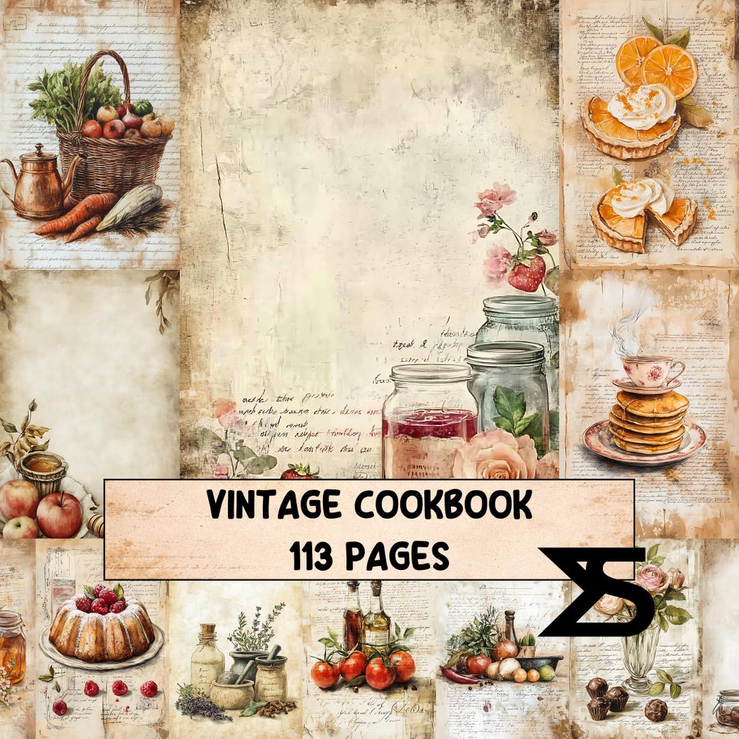Vintage Cookbook Junk Journal Kit With Ephemera Recipe Pages Vintage ...