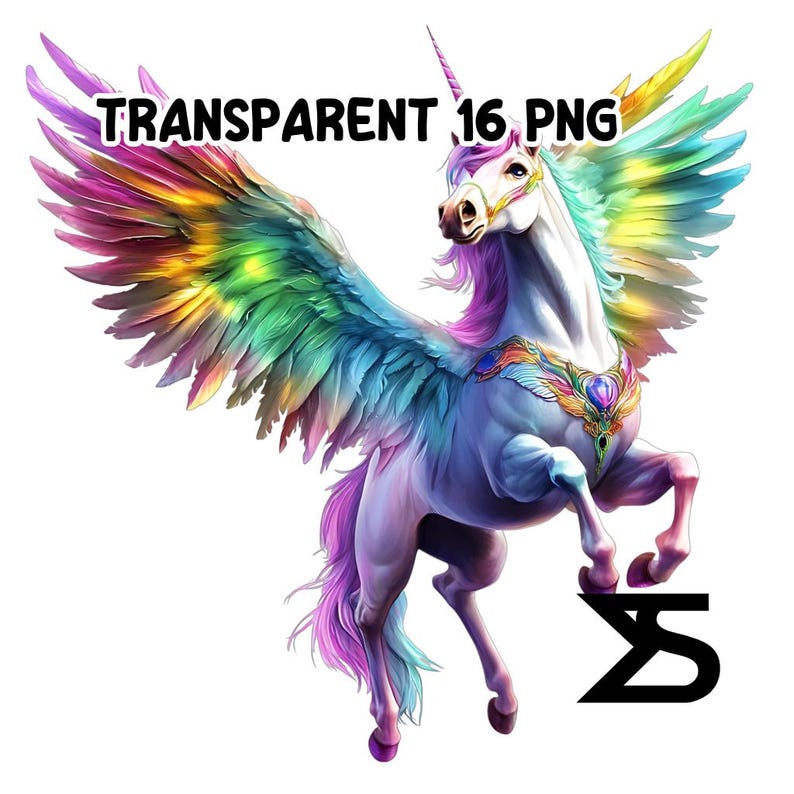 Watercolor Rainbow Pegasus PNG Image on Transparent Background, Digital ...