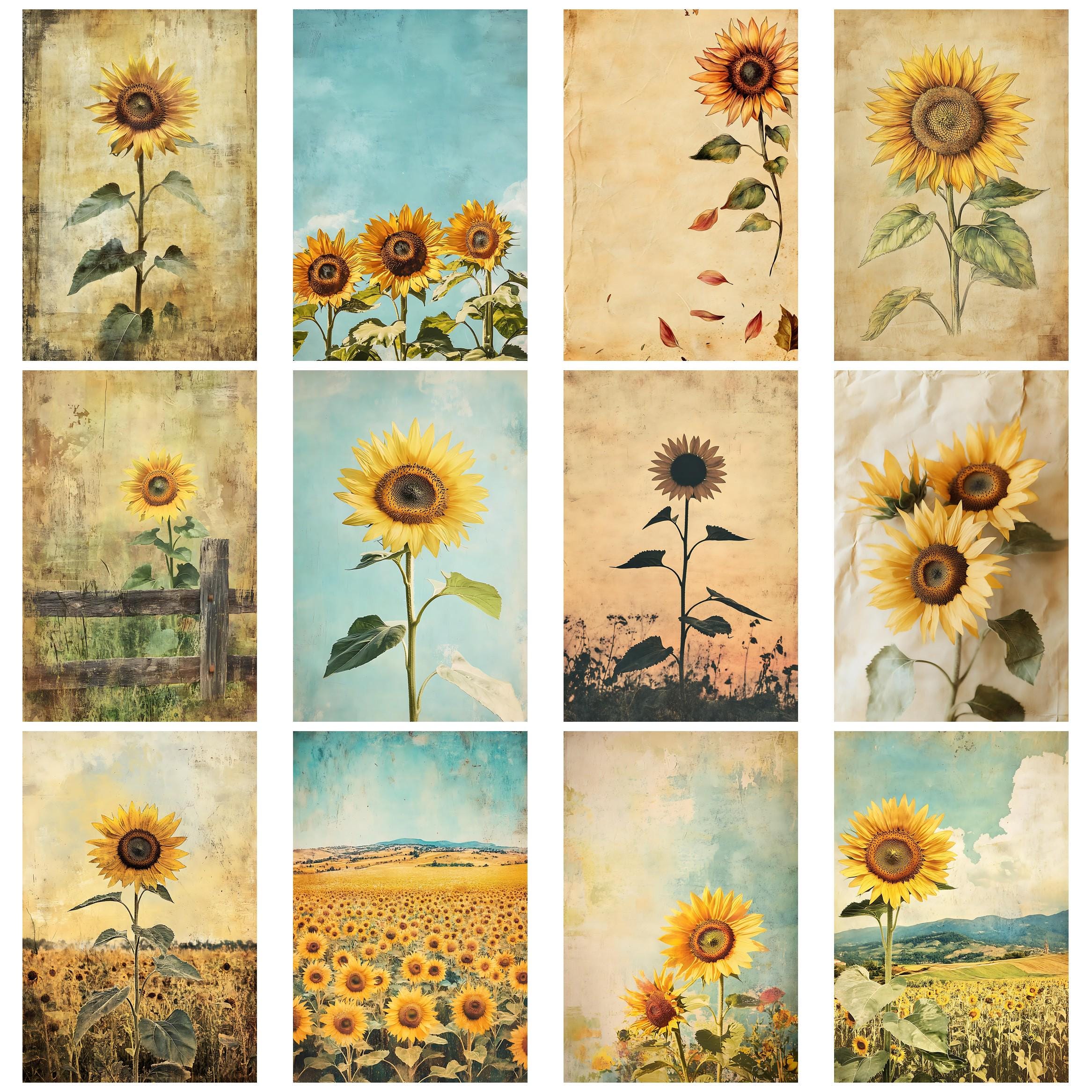 Sunflower Vintage Junk Journal Kit With Sunflower Ephemera Printable ...