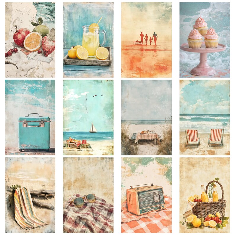 Retro Beach Picnic Vintage Junk Journal Kit Collage Ephemera Printable ...