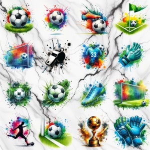 16 aquarel voetbal clipart, voetbal clipart, clipart bundel, commercieel gebruik, digitale download, instant download