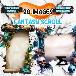 Fantasy Scroll Clipart Bundle, Instant Download, kommerzielle Nutzung, Planer, Sticker