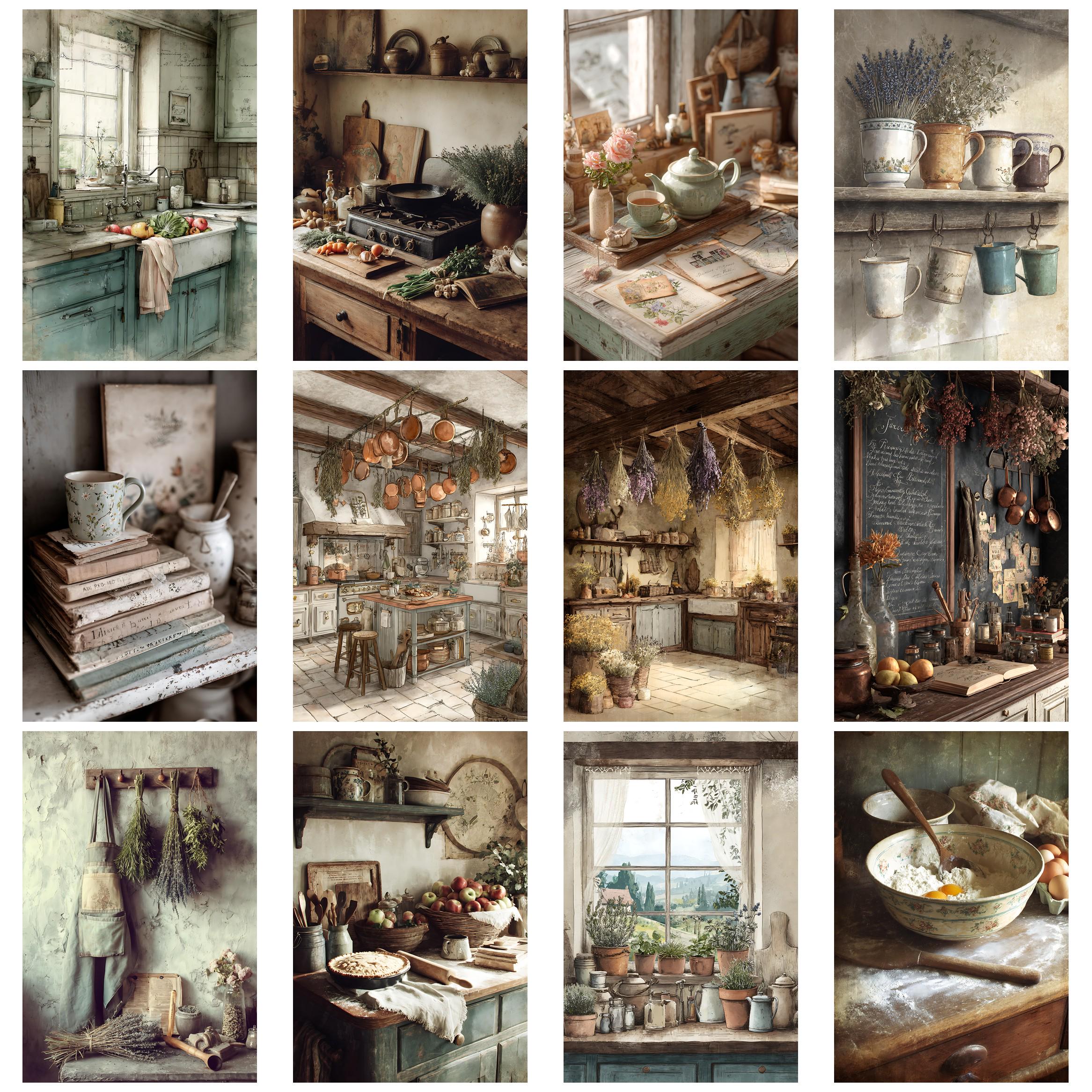 Farmhouse Kitchen Junk Journal Ephemera Kit Vintage Recipe Cards Rustic ...