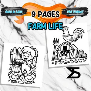 Farm Life Coloring Book, Printable Adult Coloring Book, coloring pages fo adult, Bold and Easy Designs, Relaxing Activity for Adults