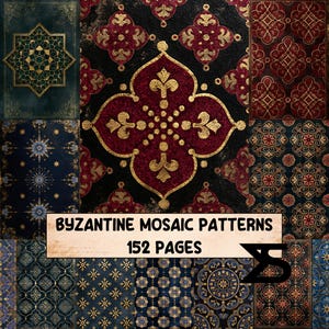 Byzantine Mosaic Patterns printable junk journal kit digital papers ornate mosaic tile designs medieval collage ephemera backgrounds