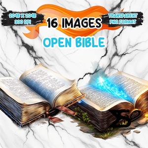 Aquarel Open Bijbel PNG-afbeelding, christelijke clipartbundel, commercieel gebruik, digitale download, instant download