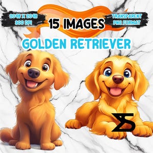 Golden Retriever Clipart, Instant Download, Cartoon, Dog clipart png, commercial use, Planer, Sticker