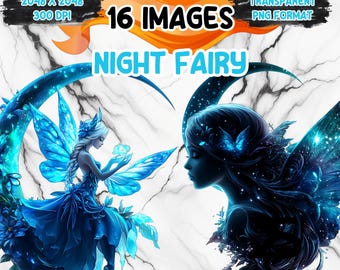 Watercolor Night Fairy PNG Image on transparent background, digital Sticker/Scrappbooking, commercial use, instant digital download