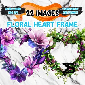 Image PNG de cadre coeur floral aquarelle sur fond transparent, sticker numérique/Scrappbooking, usage commercial, téléchargement numérique instantané