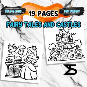 Fairy Tales and Castles Coloring Book, Printable Adult Coloring Book, coloring pages fo adult, Bold and Easy Designs,