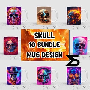 Skull Sublimation mug wrap Design Bundle, 11 oz & 15 oz mug design, Instant Digital Download, Commercial Use