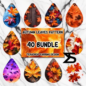 Autumn Leaves Pattern Sublimation Earring Design Bundle, Instant Digital Download, Commercial Use ,Teardrop Earring PNG
