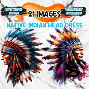 Watercolor Native Indian Head Dress PNG Image on transparent background, digital Sticker/Scrappbooking, commercial use,