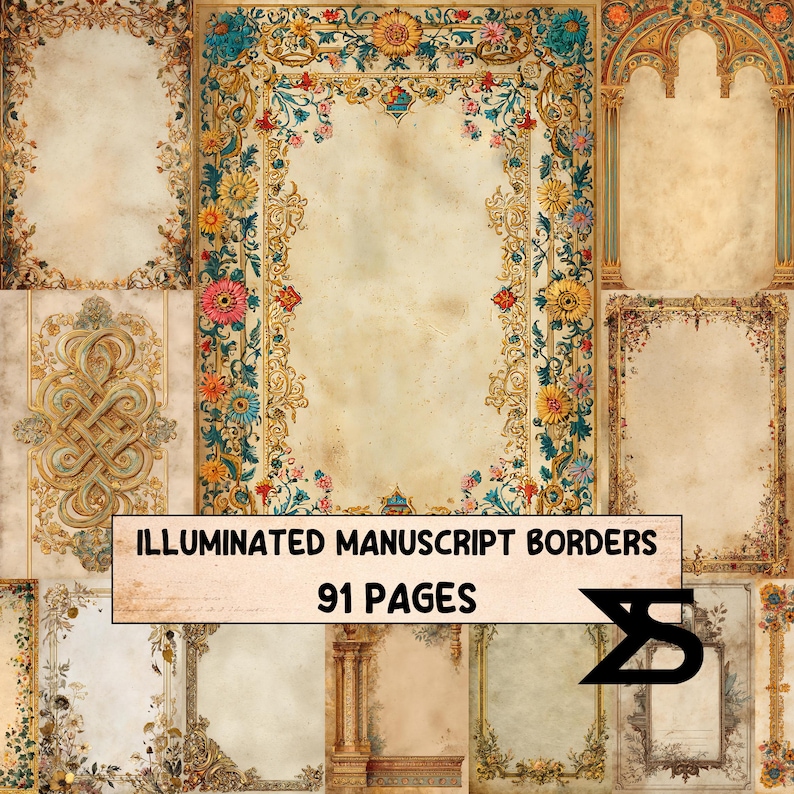 Illuminated Manuscript Borders Vintage Ephemera for Junk Journals ...