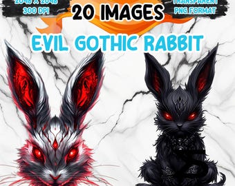 Watercolor Evil Gothic Rabbit PNG Image on transparent background, digital Sticker/Scrappbooking, commercial use, instant digital download
