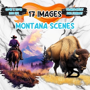Imagem PNG de cenas de Montana em aquarela, pacote de clipart de Montana, uso comercial, download digital, download instantâneo