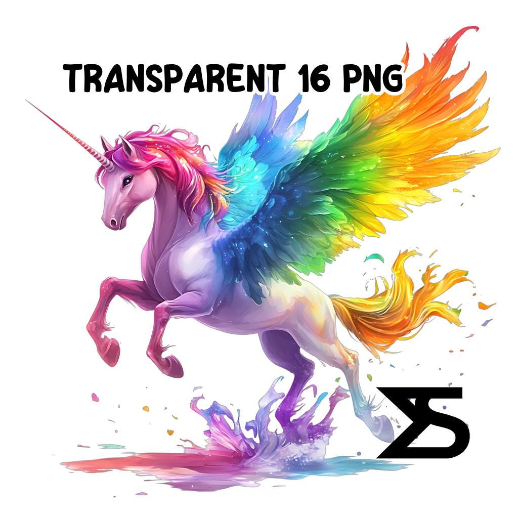 Watercolor Rainbow Pegasus PNG Image on Transparent Background, Digital ...