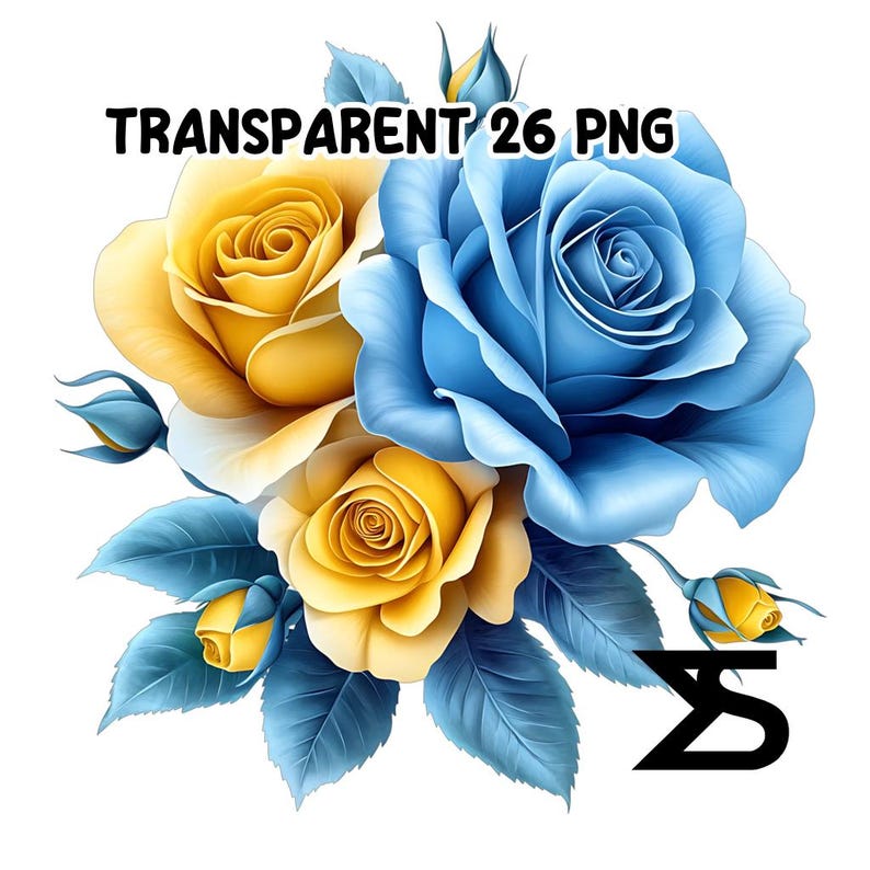 Watercolor Blue and Yellow Roses PNG Image on Transparent Background ...