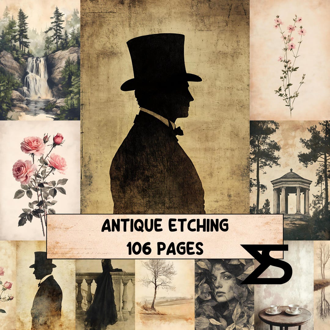 Antique Etching Vintage Ephemera Junk Journal Kit Collage Papers ...
