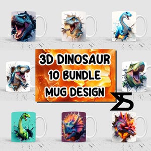 3D Dinosaur Sublimation mug wrap Design Bundle, 11 oz & 15 oz mug design, Instant Digital Download, Commercial Use